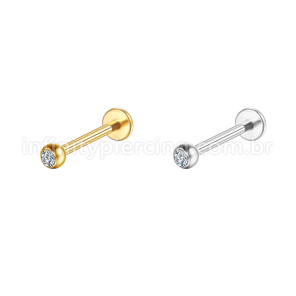 Piercing Labret Aço Cirúrgico Zircônia Rosca Interna
